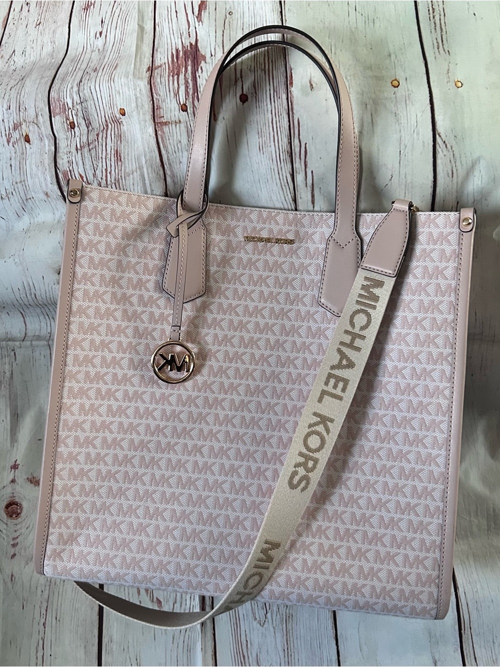 Michael Kors Large Signature Logo Tote with Branded Strap Blush Pink NWOT